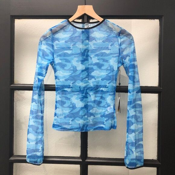 UNIF Sheer Blue Camo Top - Size XS - Picture 1 of 6